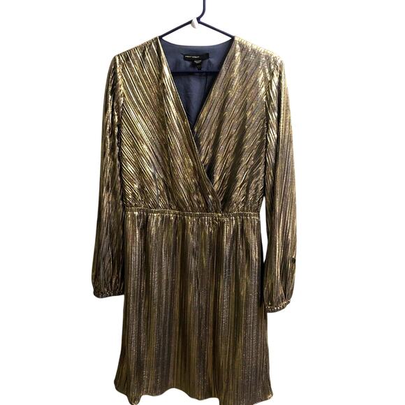 Maggy London Womens Metallic Gold Dress Size 12 Surplice Fit & Flare Flowy - Picture 1 of 14
